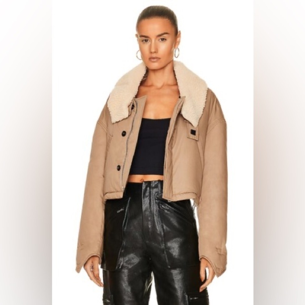 AMIRI Tan Cropped Puffer Jacket Sherpa Collar M